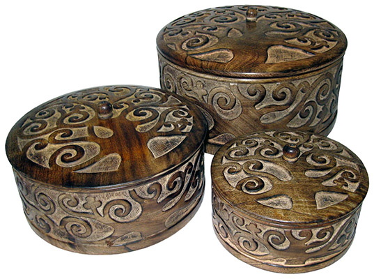 Mango Wood Tree Of Life Design Set Of 3 Round Boxes Mango Wood Tree Of Life Design Set Of 3 Round Boxes